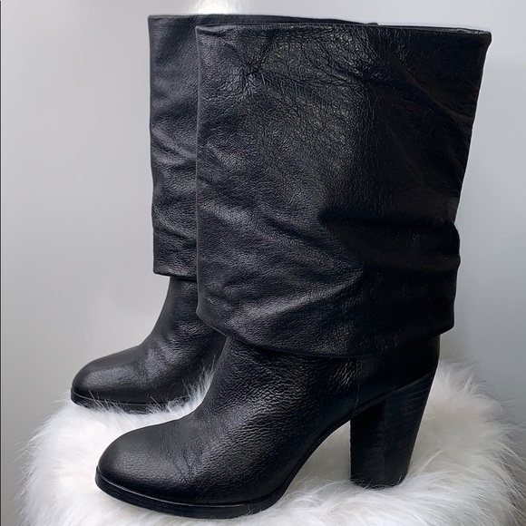 black leather slouch boots